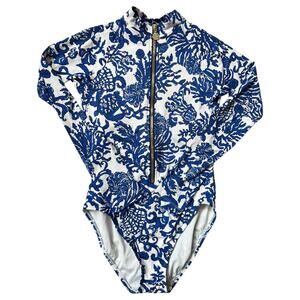 Lilly Pulitzer Randee LS Rashguard One Piece Swimsuit Gold Zipper LS Women's 2
